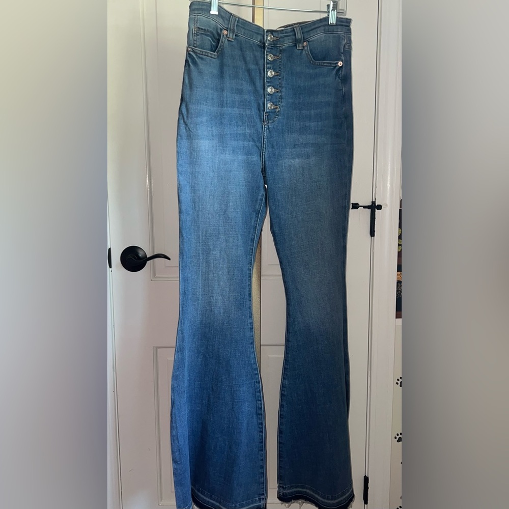 We The Free Medium Blue Button-Fly Flare Jeans
